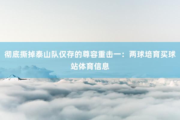 彻底撕掉泰山队仅存的尊容重击一：两球培育买球站体育信息
