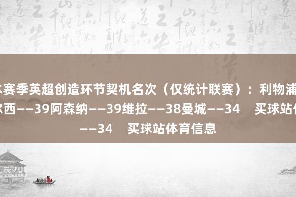 本赛季英超创造环节契机名次（仅统计联赛）：利物浦——40切尔西——39阿森纳——39维拉——38曼城——34    买球站体育信息