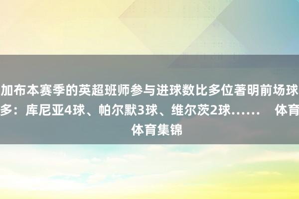 加布本赛季的英超班师参与进球数比多位著明前场球星还多：库尼亚4球、帕尔默3球、维尔茨2球……    体育集锦